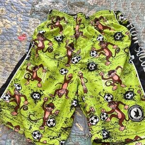 Boys Fliw Society  Lime Green Monkey Soccer Print Shorts